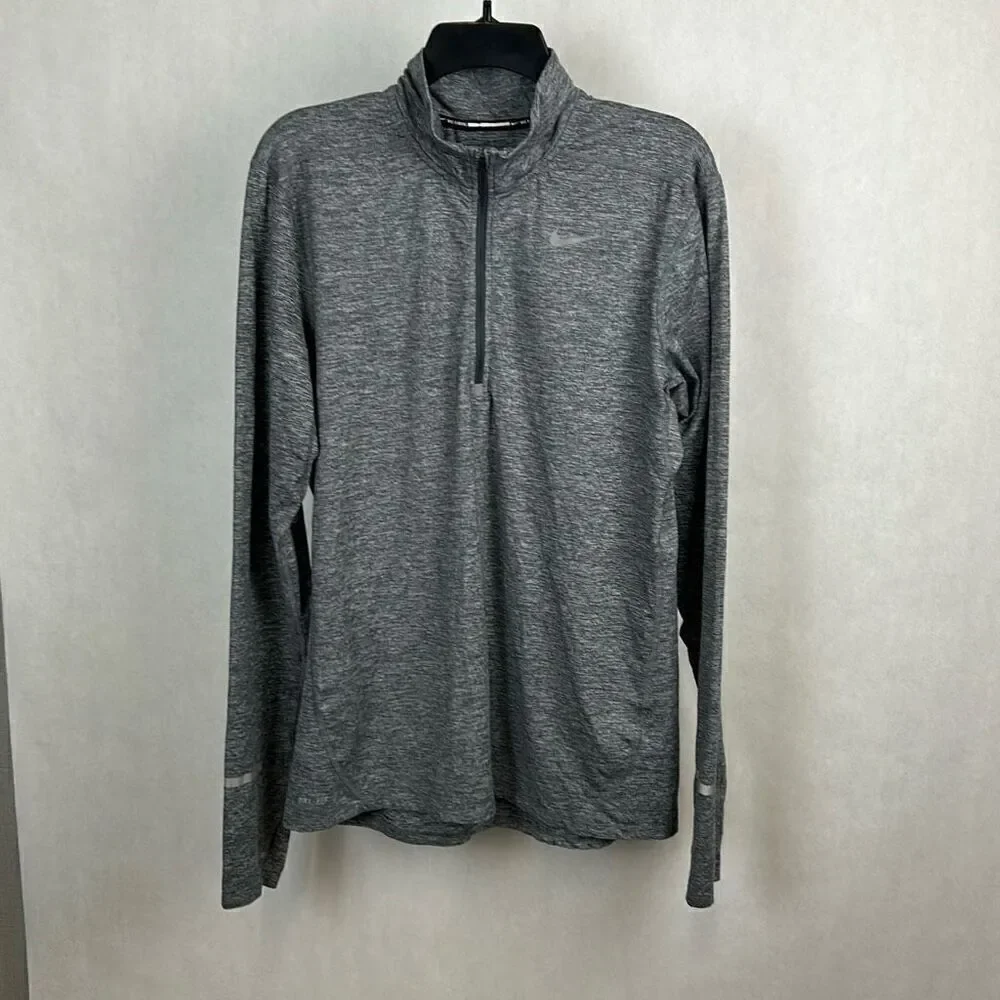 Nike Running 1/2 Zip Pullover Womens Fitted Sz Medium Gray Thumb Holes Half Zip